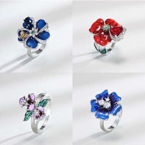 New Fashion Enamel Jewelry Dainty Butterfly Flower Finger Rings For Women Charm Luxury Wedding Party Accessories Christmas Gifts