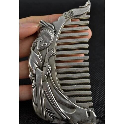 Collectible Handwork White Copper & Tibet Silver Carving Beautiful Usable Beauty Comb