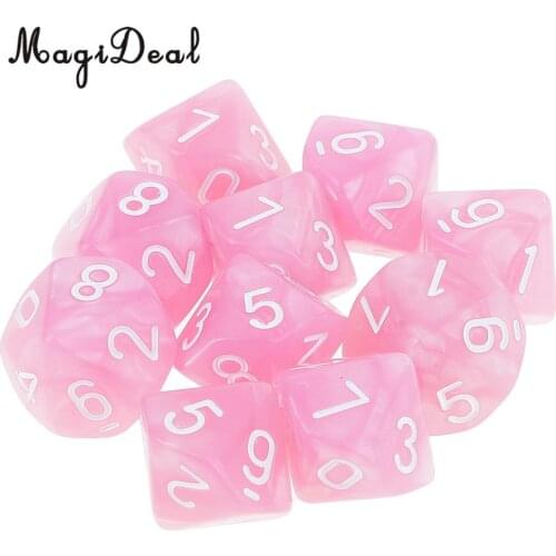 MagiDeal 10pcs 10 Sided Dice D10 Polyhedral Dice for Table Games for Pub Club Games Supplies Pink
