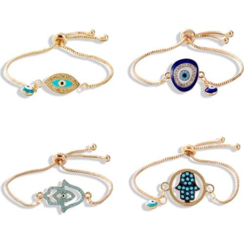 Eif Dock 2020 Trendy Turkish Gold Evil Eye Bracelet Blue Eye Gold Chain Bracelet Adjustable Female Party Jewelry