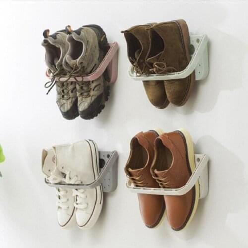Wall-Mounted Sticky Hanging Shoe Holder Hook Shelf Rack Living Room Bathroom Storage Shelf Organizer Wall Rack Shoe Storage Rack