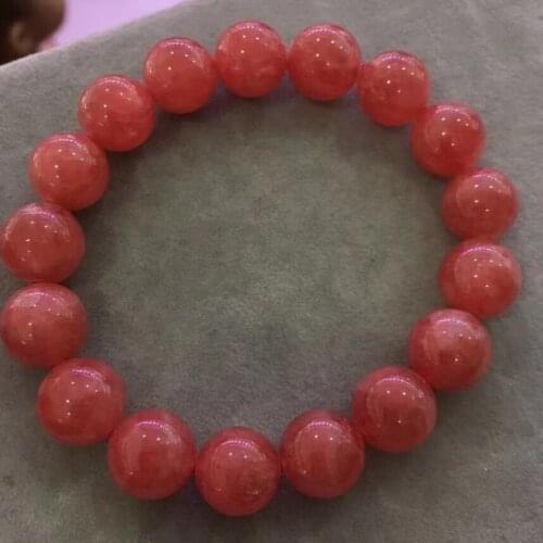 Certificate Natural Red Rhodochrosite Rose Gemstone Women Bracelet 12mm Clear Round Beads Men Fashion Best AAAAA