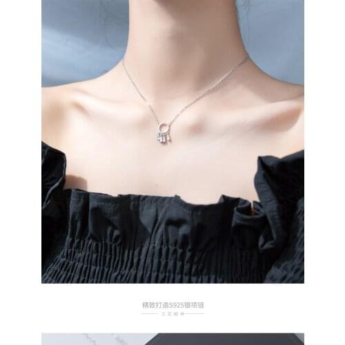 S925 Silver Necklace Female Clavicle Chain Simple Zircon Korean Style Fresh Sweet Short Fashion Silver Pendant Jewelry