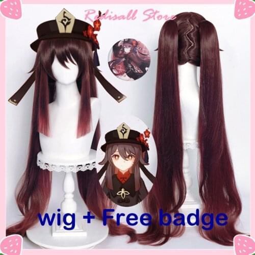 Genshin Impact Hutao Cosplay Wig Hu Tao Gradient 2 Pigtails Synthetic Long Straight Heat Resistant Hair Ponytails