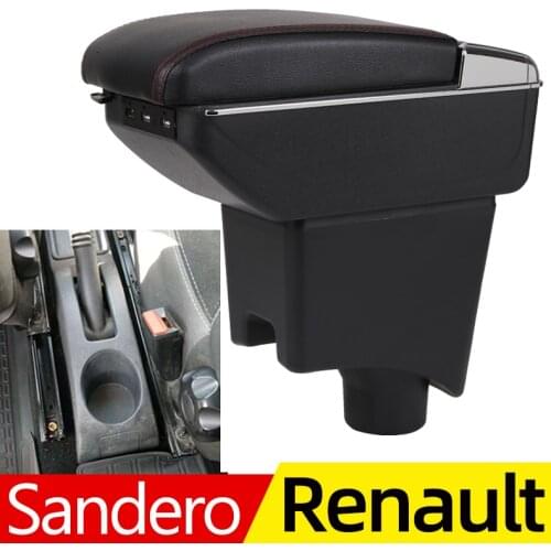 For Renault Sandero armrest box central Store content box with cup holder ashtray Can rise with USB accessory