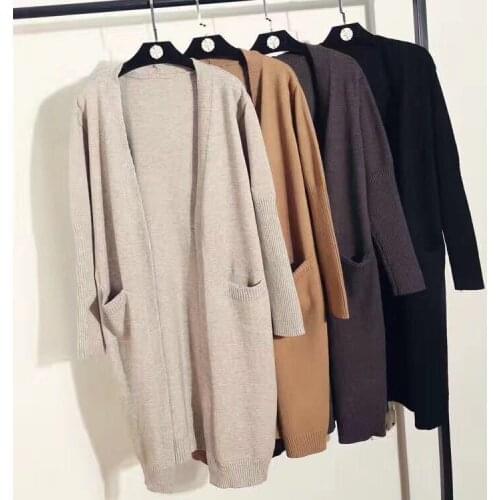 Casual Long Cardigan Women Clothes Autumn Winter Fashion Loose Sweater Coat Korean V-neck Oversized Jacket Female Jumper Outwear