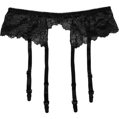Womens Black/Nude Solid Color Floral Lace One Size Sexy Garter Belt for Stocking, Sexy Lingeries Gift GA1633