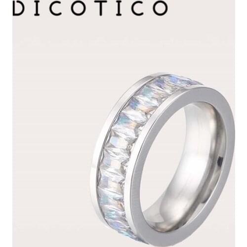 Dicotico Simple Color Color Smooth Stainless Steel Square Cubic Zircon Rings For Women Wedding Bands Rings Femme Jewelry