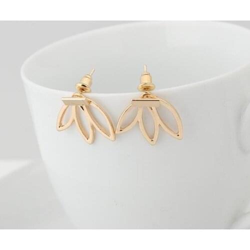 Europe and the United States Simple Trends Stud Earrings Color: Gold, Silver Openwork Lotus Charm Double Vintage Female Stud Ear