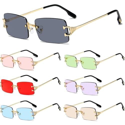 Retro Rectangular Sunglasses Men Women Rimless Metal Fashion Tinted Lens Glasses Outdoor Frameless UV 400 Eyewear 2021
