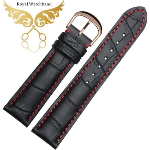 Watch strap 18mm19mm 20mm21mm 22mm 23mm 24mm Black Red Stitch Alligator Grain Sport Genuine Leather Watch Band strap
