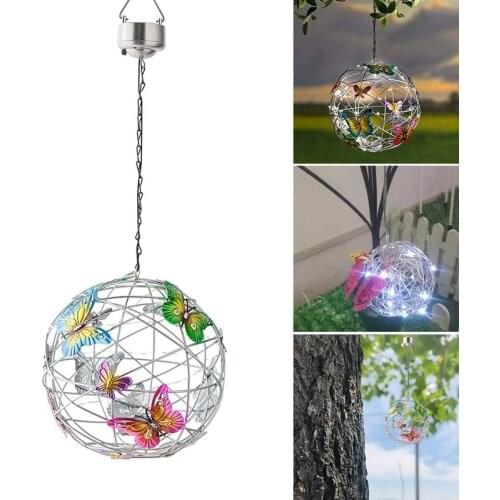 Solar Lights Garden Decorative Hanging Globe with Butterfly Waterproof for Walkway Patio Yard Lawn Decoration TN88