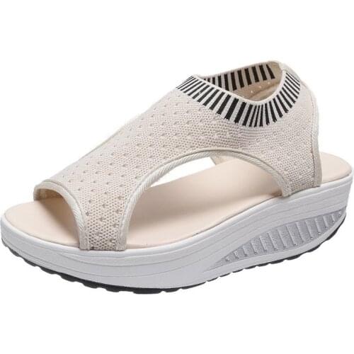 New Female Wedge Heels Shoes Women Summer Comfortable Sandals Slip-on Flat Sandals Platform Sandalias Size 35-43 Womens Sandals