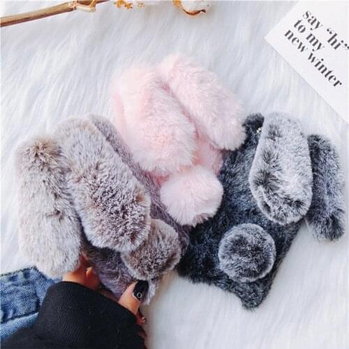 Bling Fluffy Rabbit Fur Cute Silicone Bunny Plush Phone Case for Huawei Mate 20 P20 P30 Lite Pro Furry Cover Coque On