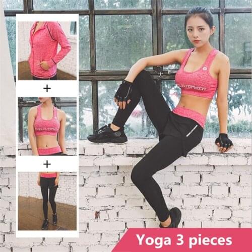 Sports 3 Pieces Yoga Suits Pants+Bra+Yoga Shirt Girl Gym Set Dance Workout Female Clothes Running Sport Suit Breathable Fitness