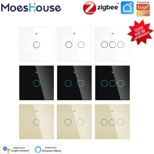ZigBee Wall Touch Smart Light Switch With Neutral/No Neutral ,No Capacitor Smart Life/Tuya Works with Alexa,Google Hub Required