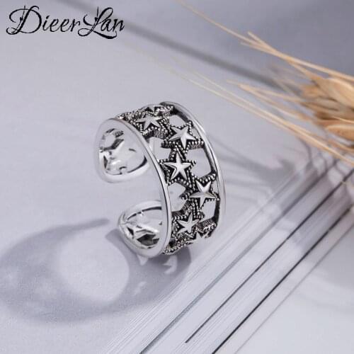 Punk Silver Color Star Rings For Women Men Antique Finger Ring Christmas Gifts Jewelry 2021