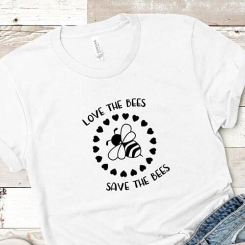 Love The Bees Save The Bees Graphic T Shirt Heart Cotton Tshirt Lovely Aesthetic T-shirt Women Casual Tees Summer Tops Drop Ship