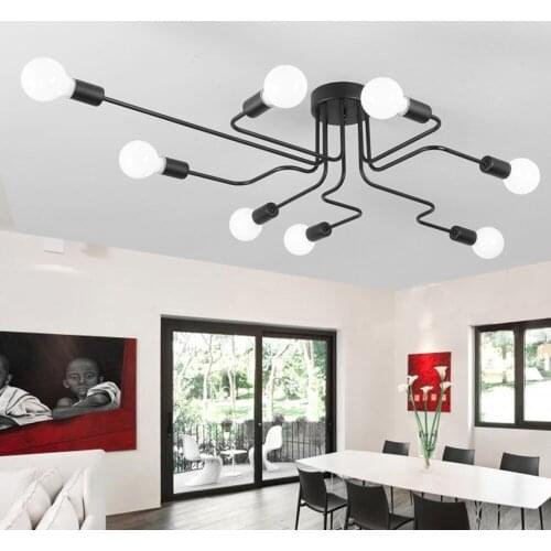 Vintage Ceiling Lights For Home Lighting Luminaire Multiple Rod Wrought Iron Ceiling Lamp E27 Bulb Living Room Lamparas De Techo