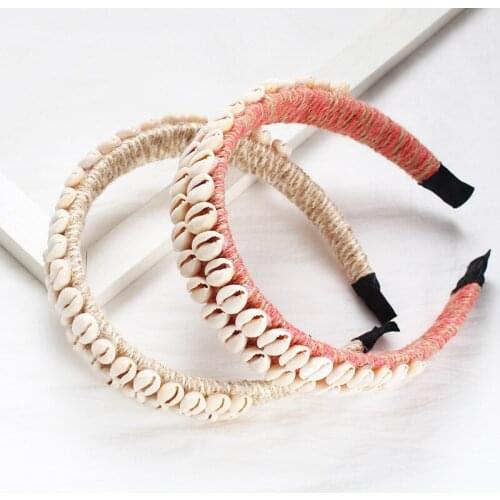 2021 New European American Creative Headband Beach Shell Hemp Rope Straw Headdress Baroque Hairband Women Hair Accessories