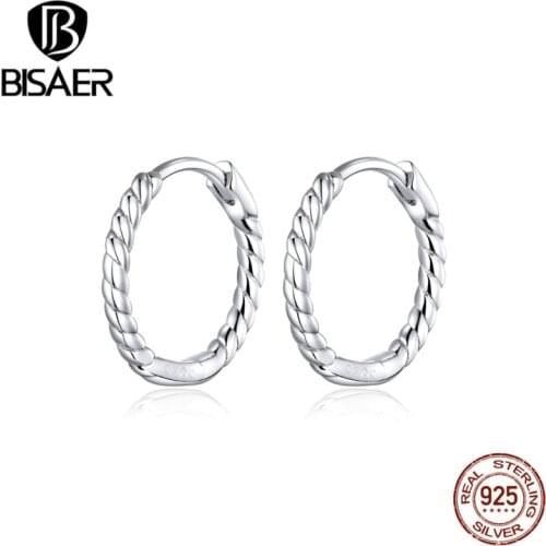 Women Earrings BISAER Authentic 925 Sterling Silver Twisted Wave Simple Stud Earrings Sterling Silver Jewelry ECE841