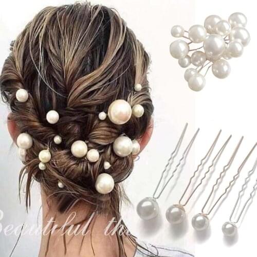 16PCS U-shaped Pearl Hairpins 4 Size Metal Barrette Women Hair Clips Hair Accessories Wedding Hairstyle Design Tools