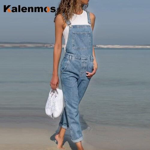 KALENMOS Blue Denim Overalls Jumpsuit Rompers Women Chic Belted Hole Hollow Out Casual Work Pants Hot Jeans Plus Size Streetwear