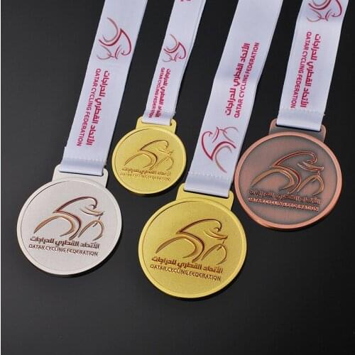 Gold silver and bronze medals promotion zinc alloy medal with ribbon cheap custom metal medals
