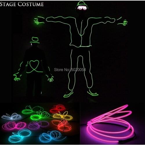 10 Colors Options Birthday Wedding Party Luminous led Suit Carnival Christmas Rave EL Wire Clothing Men Light Up Glowing Costume
