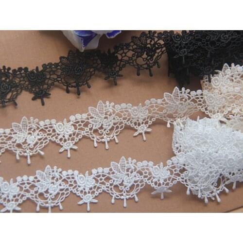 10Yds Delicate Water Soluble Lace Trim Rose Flower Patch Applique White Black Tassel Fringe DIY Craft Sewing Supplies