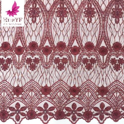 2021 African French Heavy Beadwork Embroidery Corded lace fabric for bridal dress HY1211-2