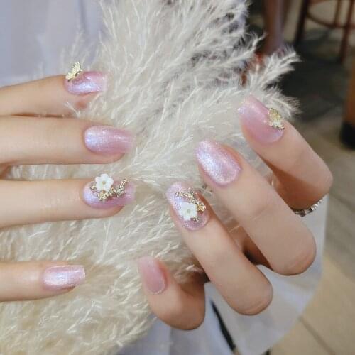 24pcs Floral Nail Patch Glue Type Removable Mid Length Paragraph Floral Nail Patch Fashion Manicure Save Time False Nail Patch