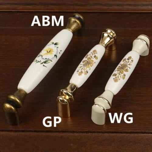 96 128mm retro fashion rural ceramic kitchen cabinet wardrobe door handle bronze gold ivory white