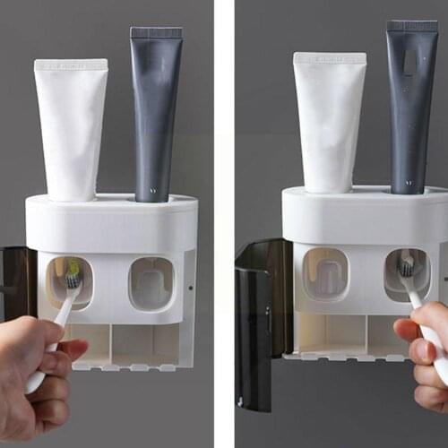 Toothpaste Automatic Squeeze DispenserWith Dust-proof Cover Toothbrush For Home Mount Wall Accessory Holder Bathroom V9I5