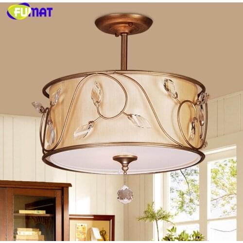 FUMAT K9 Crystal Chandeliers Nordic Vintage Metal Lamps For Living Room Dining Room Hanging Lights Fabric Crystal Chandelier