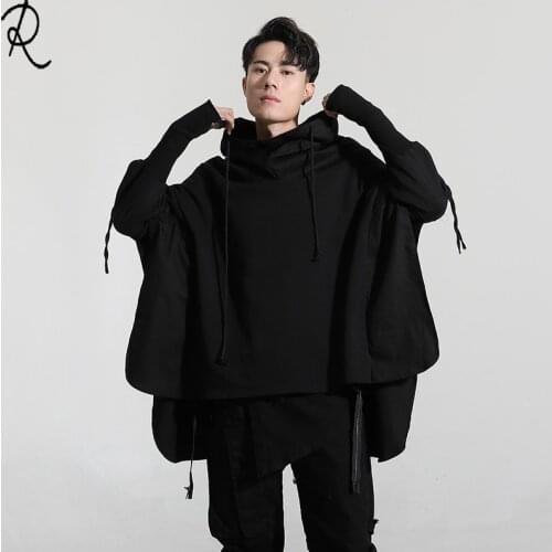 Hipster dark personality bat cut and stitched loose Hoodie long sleeve man