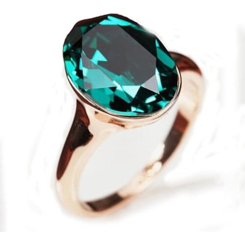 MOONROCY Crystal Rings Jewelry Wholesale Rose Gold Color Green crystal Trendy for Women Party Wedding Ring Gift