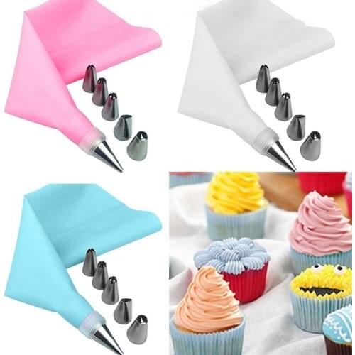 8PCS/bag Silicone Icing Piping Cream Pastry Bag + 6 Stainless Steel Cake Nozzle DIY Cake Decorating Tips Fondant Pastry Tools