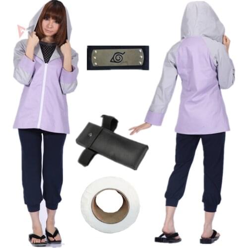 Anime Hyūga Hinata Cosplay Costume Coat Pants Shirt Headband Bag Bandage Halloween Game Set For Girl Women Kids