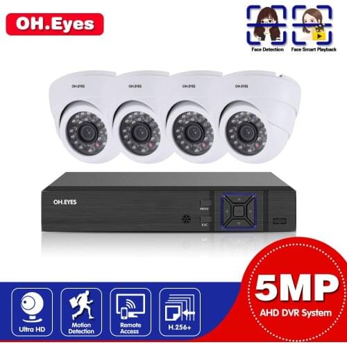 4CH 5MP HD DVR Home Security Camera System 4pcs 5MP AI Human Detection IP66 Outdoor Dome Cameras Surveillance CCTV Kit