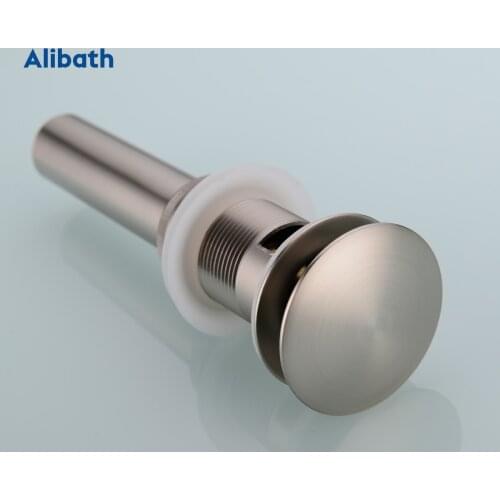 Brass Pop-Up Drain With/Without Overflow Hole Drain Bathroom Basin Push Down Waste Drainer Plug Bathtub Round, Brushed Nickel