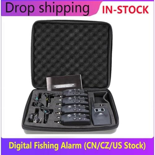 Lixada Wireless Digital Fishing Alarm Alert Set 4 LED Fishing Bite Alarm Receiver with LCD Screen Swinger in Case Carp Fishing
