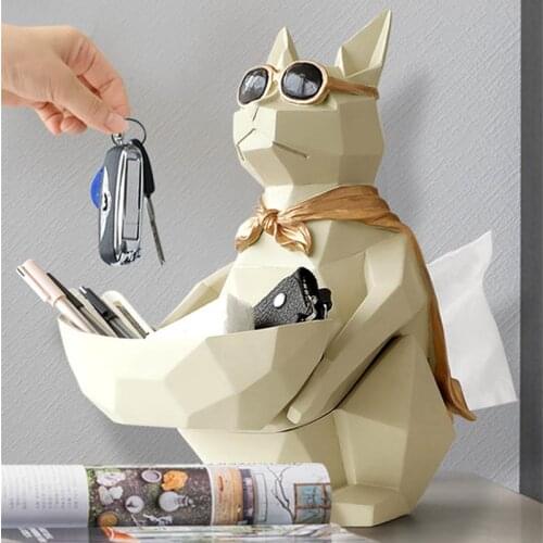 MODEN DOG CAT FIGURES CUTE ANIMAL STORAGE BOX WITH TISSUE BOX LUCKY DOG CREATIVE KEY ANIMAL STORAGE BOX HOME DECORATION WR11