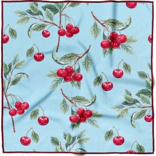 Fashion Red Green Cherry Patterned Bandana Unisex Scarf Headscarf Wrist Wrap Magic Square Kerchief Print Hair Accessories