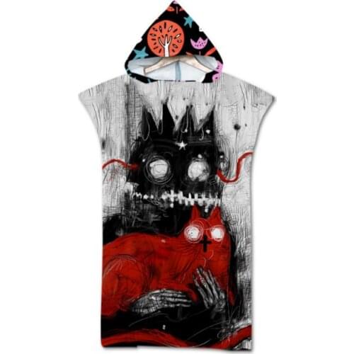 Fashion Digital Printed Scary Cat Beach Towel Adult Hooded Microfiber Changing Robe Cloak Bath Towel Quick Drying Bathrobe