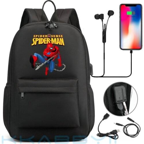 Spiderman Men Backpack Boys Anime School Bags USB Charge Teenagers Schoolbag Cartoon Bookbag Backpacks