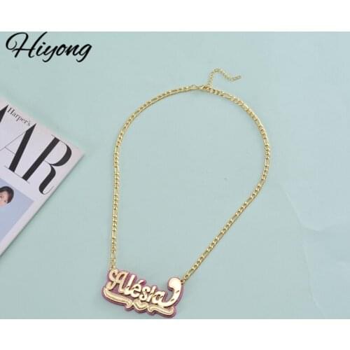 Hiyong New Custom Name Necklace Double Plated Name Necklace Custom Acrylic Pendant Necklaces Nameplate Women Jewelry Gifts Men