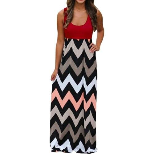 Sling Dress Women Summer O Neck Sleeveless Plus Size Female Sundress Loose Striped Patchwork Women Slip Long Dress платье