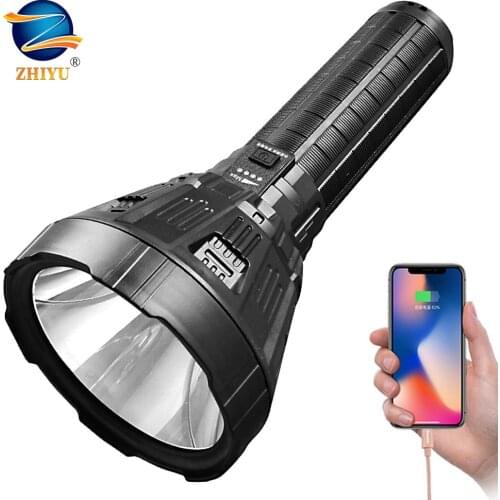 Portable Spotlights Searchlight Powerful XHP50 LED Flashlight with Lanyard Powered By Built-in 3 18650 Batteries for Expeditions