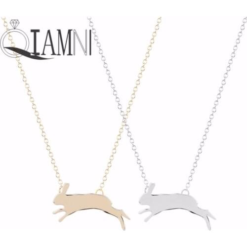 QIAMNI Unique Lovely Bunny Running Rabbit Animal Necklace Pendant Christmas Jewelry Gift for Women Girls Statement Collar Charm